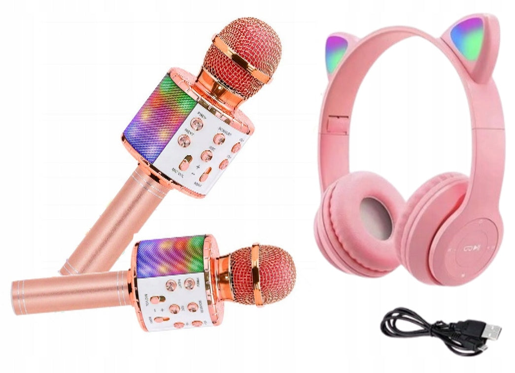 PINK CAT EARS HEADPHONES + KARAOKE MICROPHONE FOR BABY