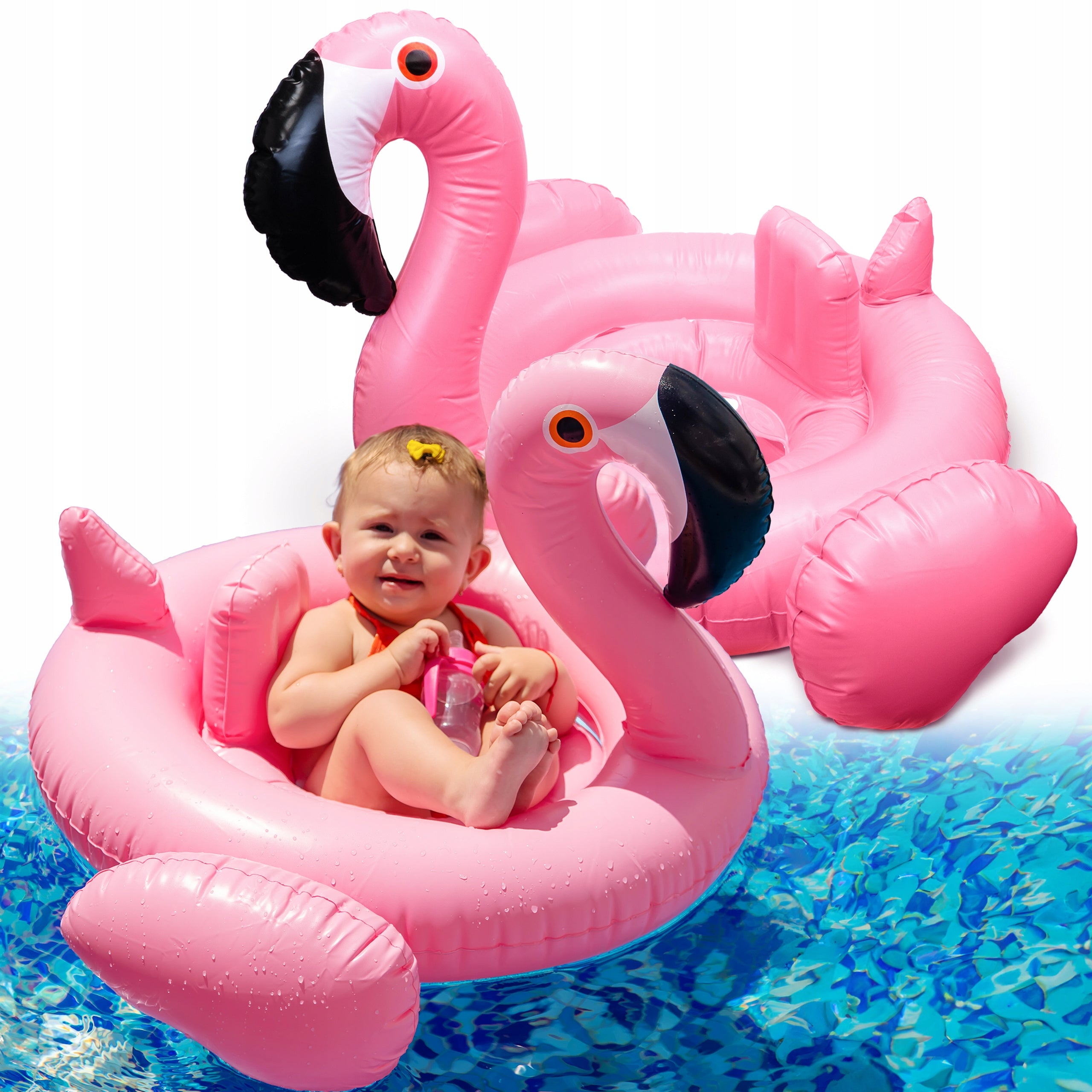 PINK FLAMINGO INFLATABLE SWIMMING WHEEL FOR CHILDREN'S POOL WITH SEAT