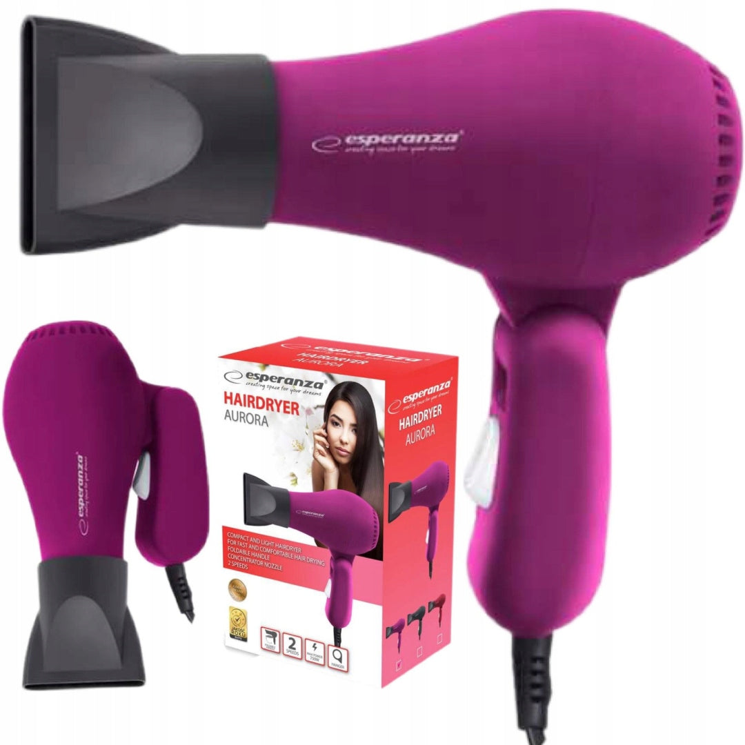 PINK HAIR DRYER PROFESSIONAL STRONG 750W FOLDING + CONCENTRATOR