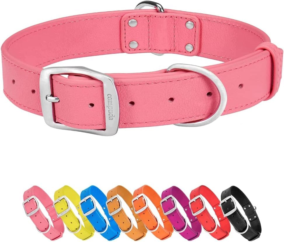 PINK LEATHER DOG COLLAR SIZE L ADJUSTABLE 40-54CM