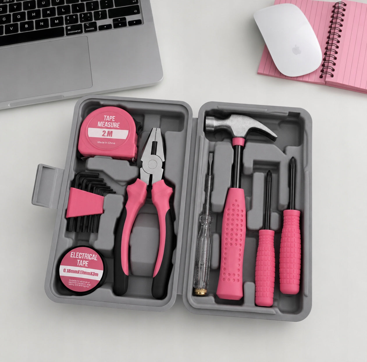 PINK SMALL DIY REPAIR HAND TOOL SET FOR WOMEN 14 PCS KEYS Manufacturer code MEH/MW/B-NARZ02