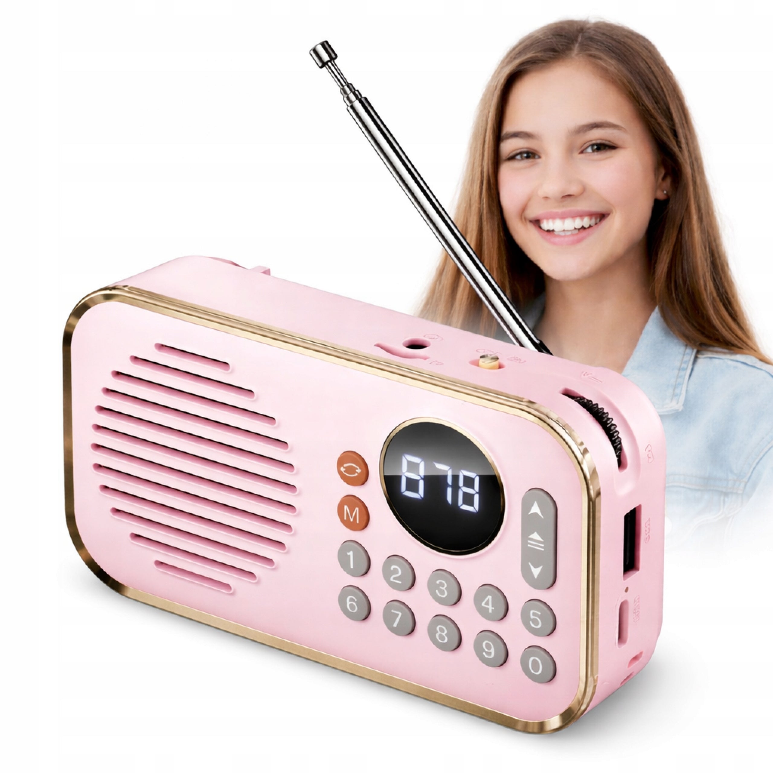 PINK SMALL RETRO RADIO FM KITCHEN BLUETOOTH + BT SPEAKER FOR BATTERY