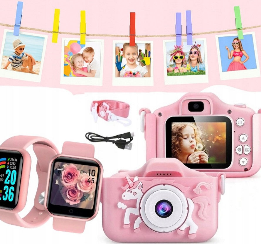 PINK SMARTWATCH FOR BABY + CHILDREN'S DIGITAL CAMERA WITH GAMES