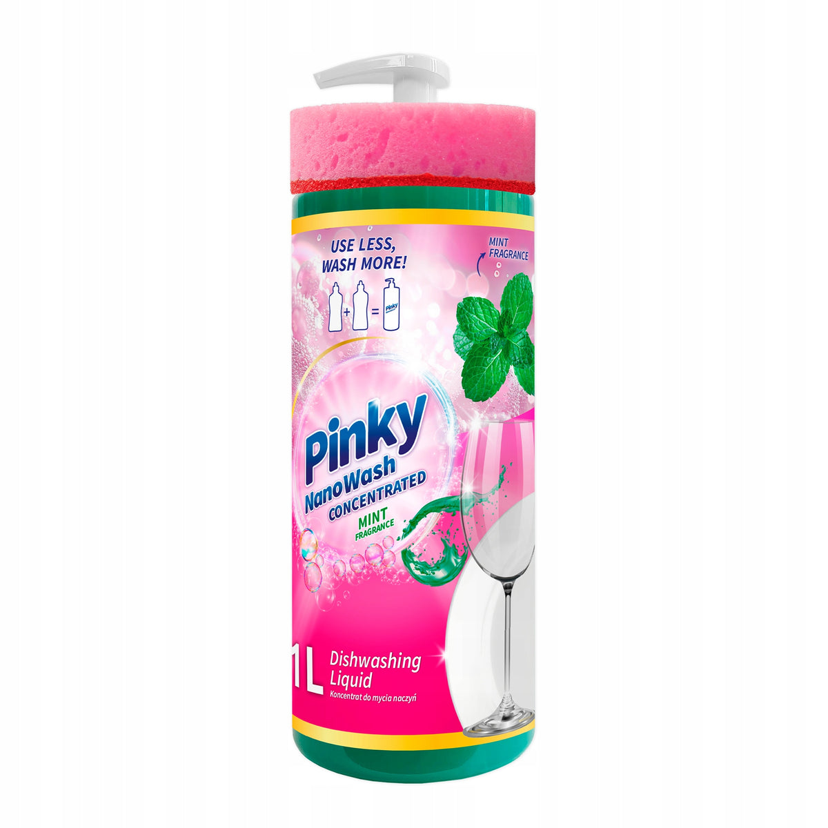 PINKY Dishwashing Concentrate Mint 1L with Sponge