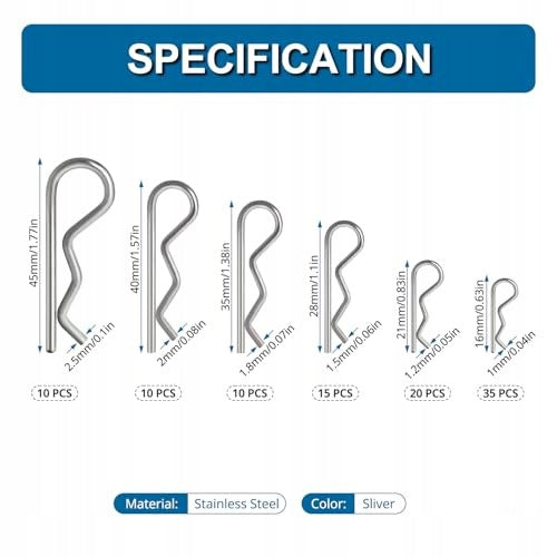 PINS CLIPS R STAINLESS STEEL 100 PCS 6 SIZES STEEL SET Manufacturer code SWC5908151256763