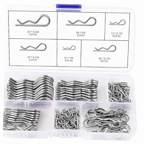 PINS CLIPS R STAINLESS STEEL 100 PCS 6 SIZES STEEL SET