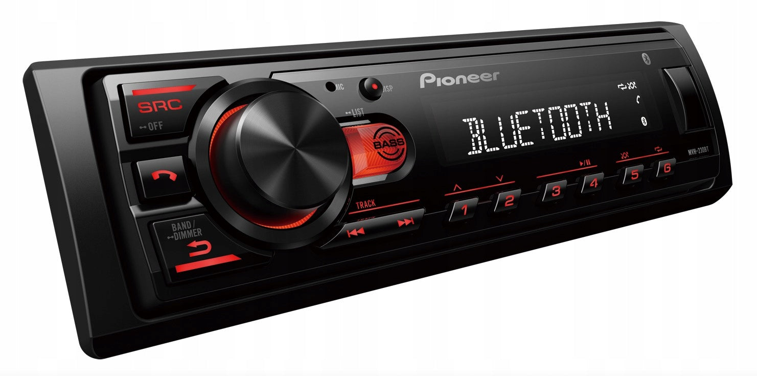 PIONEER MVH-230BT car radio, 1-DIN, Bluetooth, USB, MP3, AUX, FLAC
