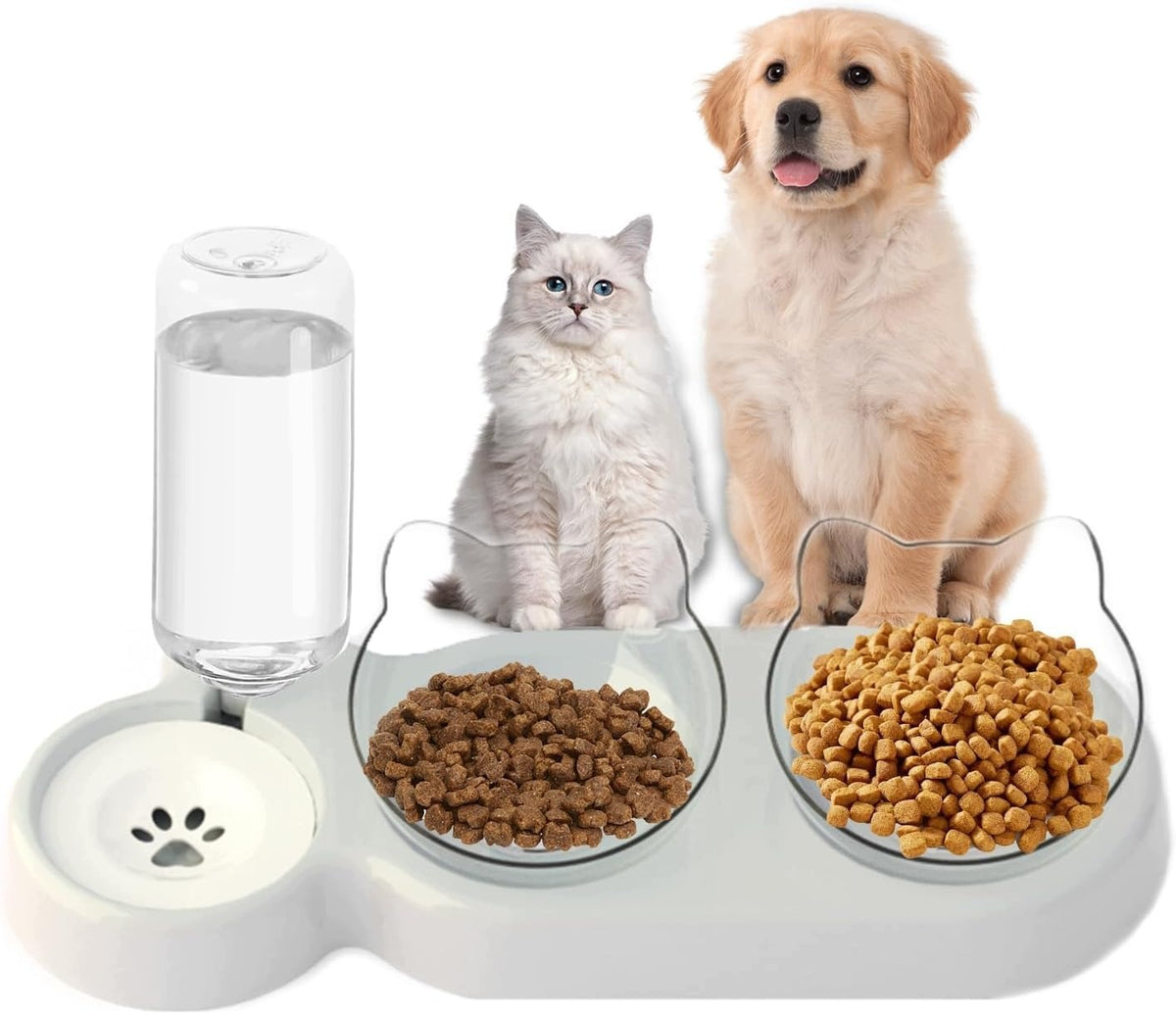 PIQIUQIU SET OF 3 IN 1 CAT FOOD BOWL DOUBLE BOWL WITH DISPENSER