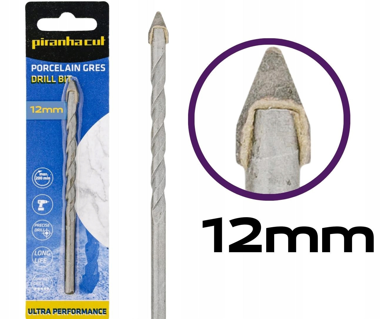 PIRANHACUT Drill bit for hard stoneware and glass 12mm Packaging status original