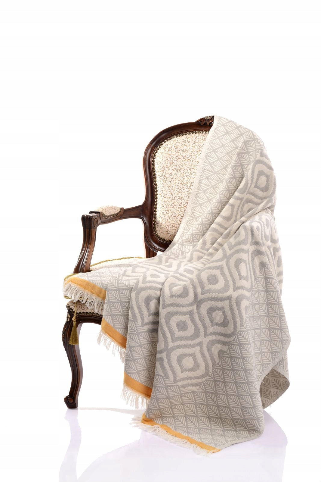 PLAID BLANKET WITH FRINGES 130x170 TURKISH COTTON, NATURAL, BOHO Manufacturer code YENGAS