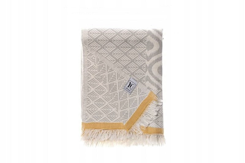 PLAID BLANKET WITH FRINGES 130x170 TURKISH COTTON, NATURAL, BOHO