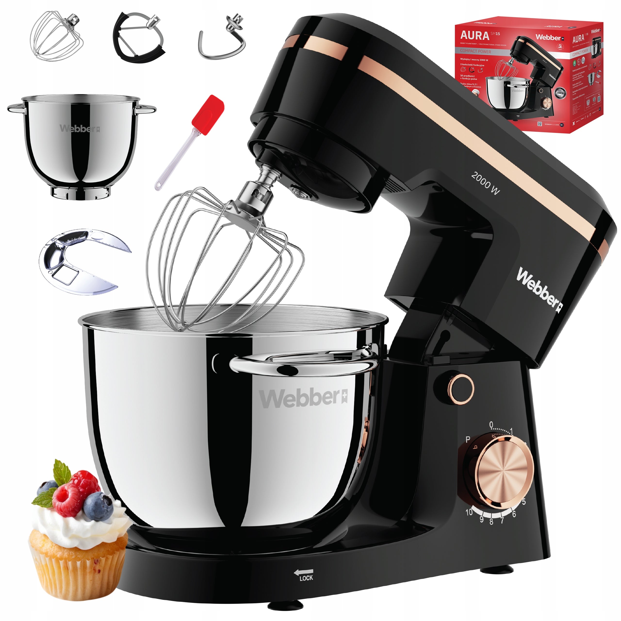 PLANETARY FOOD PROCESSOR WEBBER SM15 MIXER 2000W BOWL 5,2L MULTIFUNCTIONAL