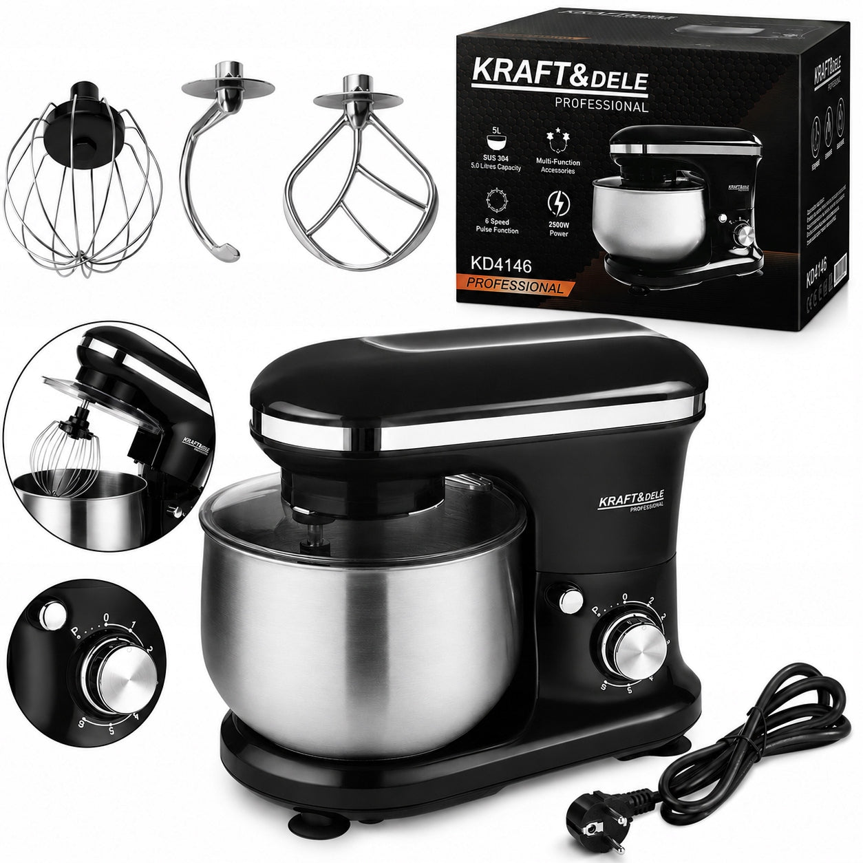 PLANETARY MIXER FOOD PROCESSOR 2500 IN 5L BLACK KD4146
