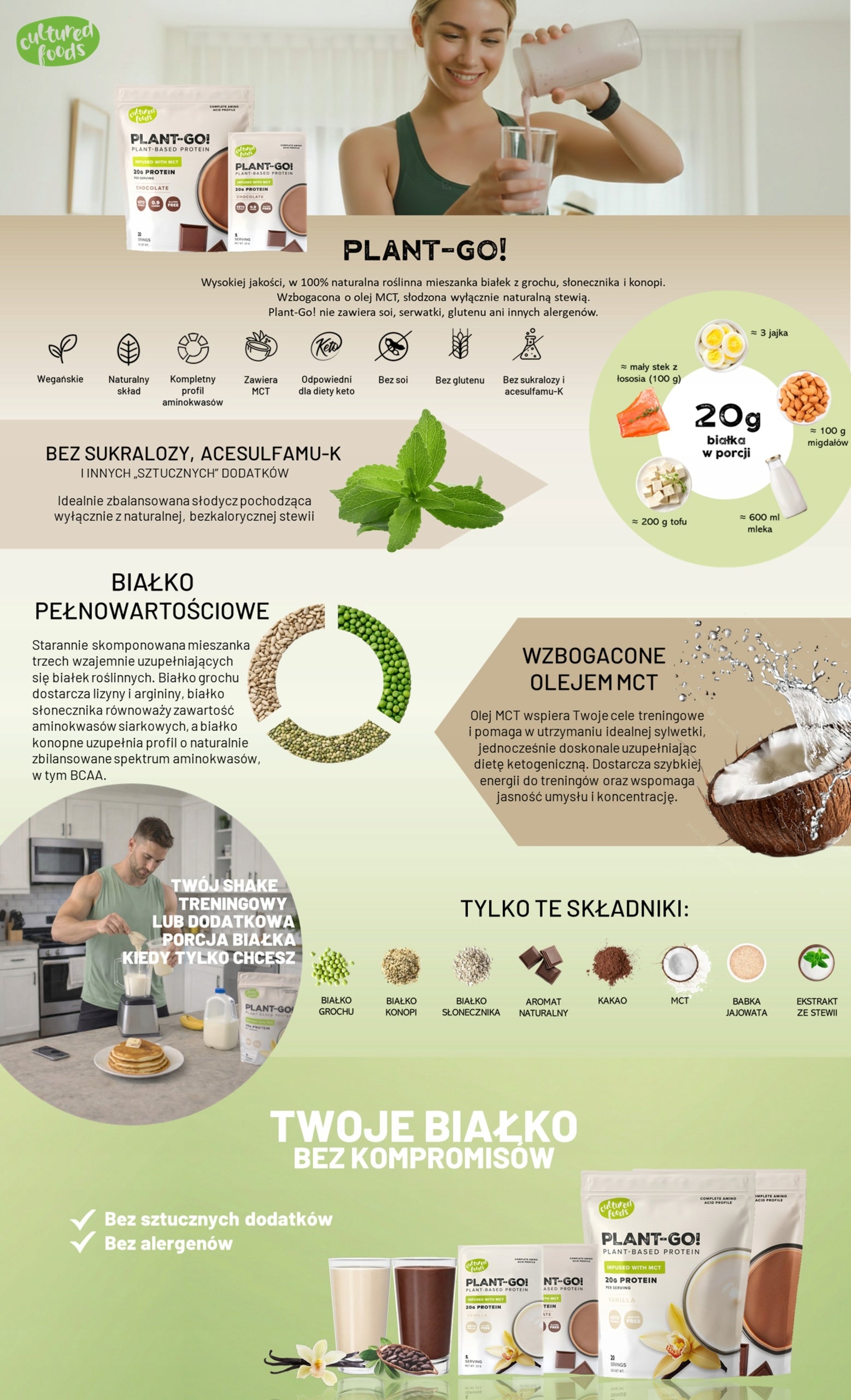 PLANT-GO! Chocolate Flavoured Vegetable Protein with MCT 33 g Expiration date at least 1 year from the date of purchase