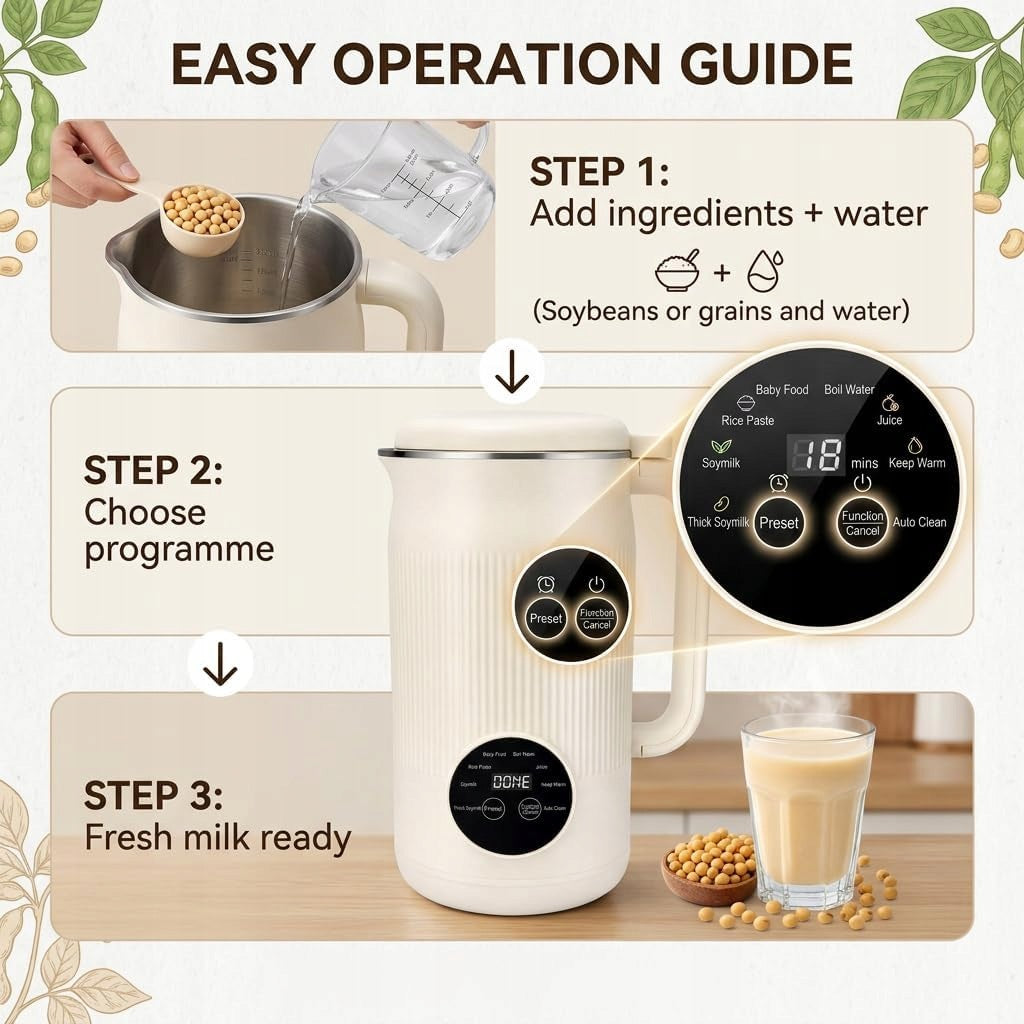 PLANT MILK MACHINE 196W 1200ML AUTOMATIC FOR SOY NUTS Brand Bedee