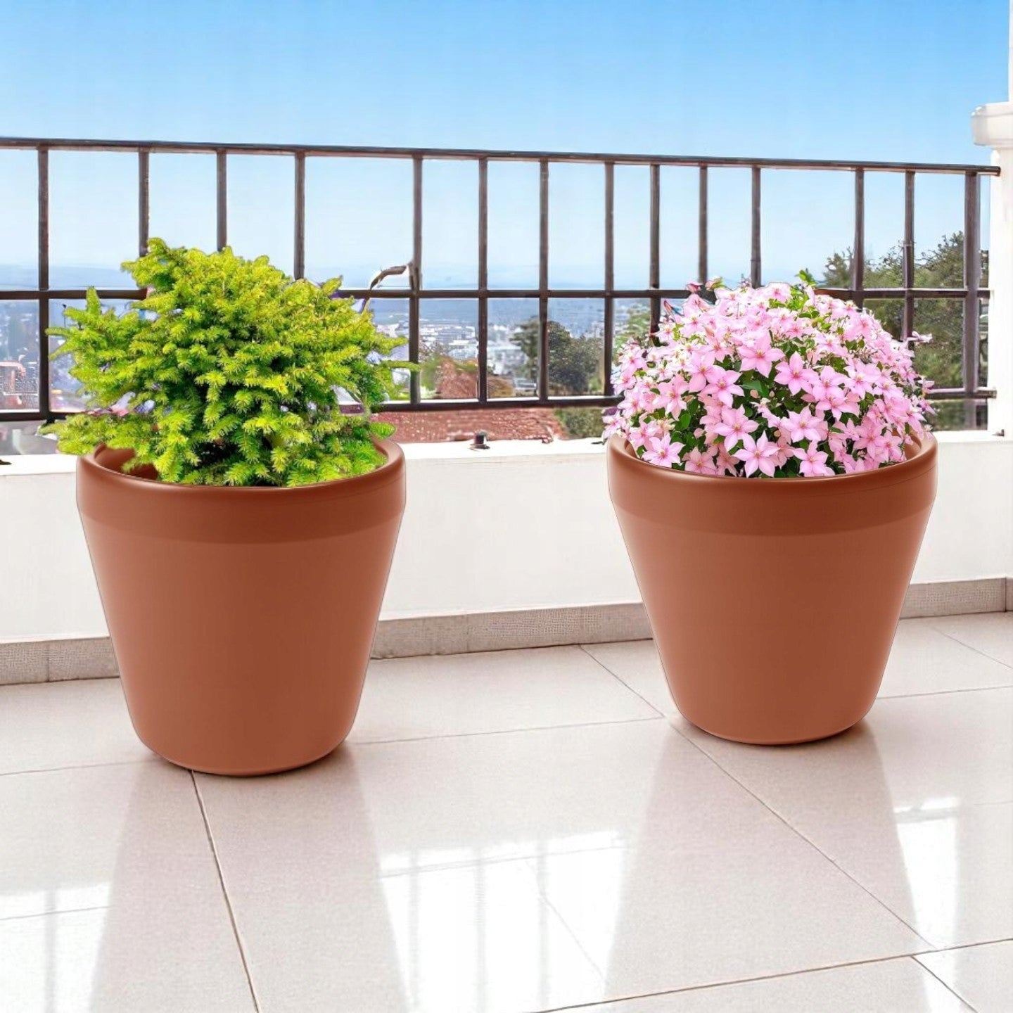 PLANTER 54 CM LARGE GARDEN PLASTIC POT FOR BALCONY TERRACE BRICK Product height 51 cm