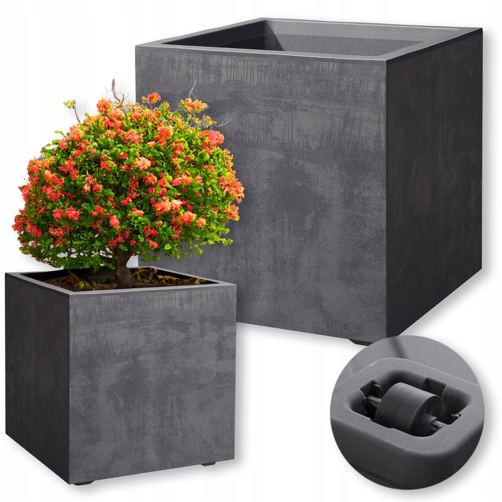 PLANTER DEROMA MILLENNIUM ON WHEELS LARGE FLOWER POT SQUARE ANTHRACITE 49cm