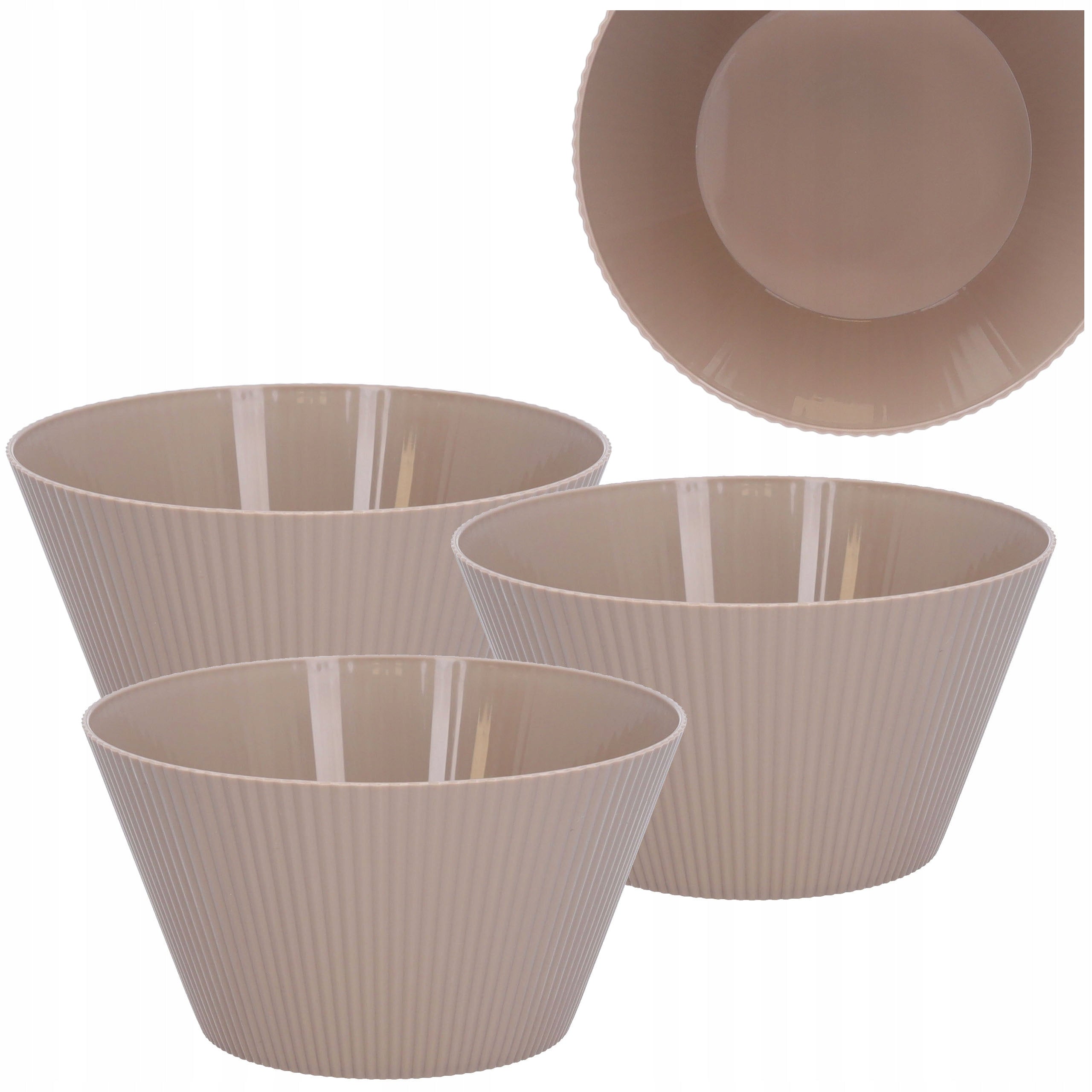 PLASTIC BOWLS 3pcs 550ml cream reusable for picnic and salad Color beige