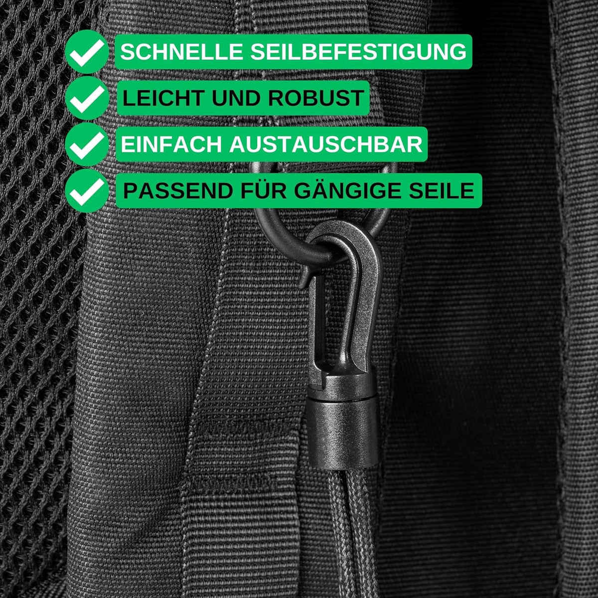 PLASTIC CARABINERS 12 PCS. BLACK Ø 4-5MM PLUG-IN SYSTEM Manufacturer code KARABIŃCZYKI PLASTIKOWE HACZYKI SZNURKI