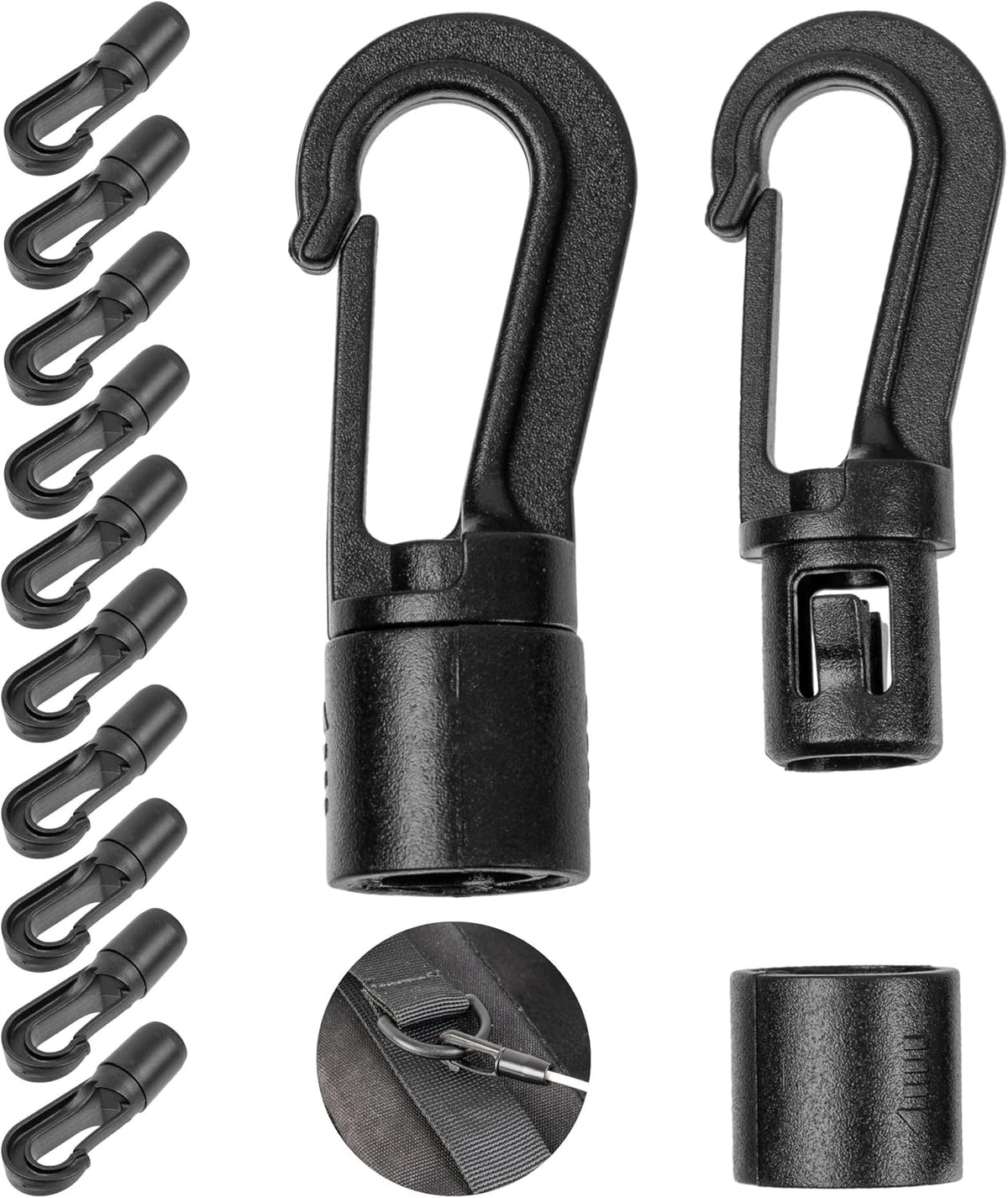 PLASTIC CARABINERS 12 PCS. BLACK Ø 4-5MM PLUG-IN SYSTEM