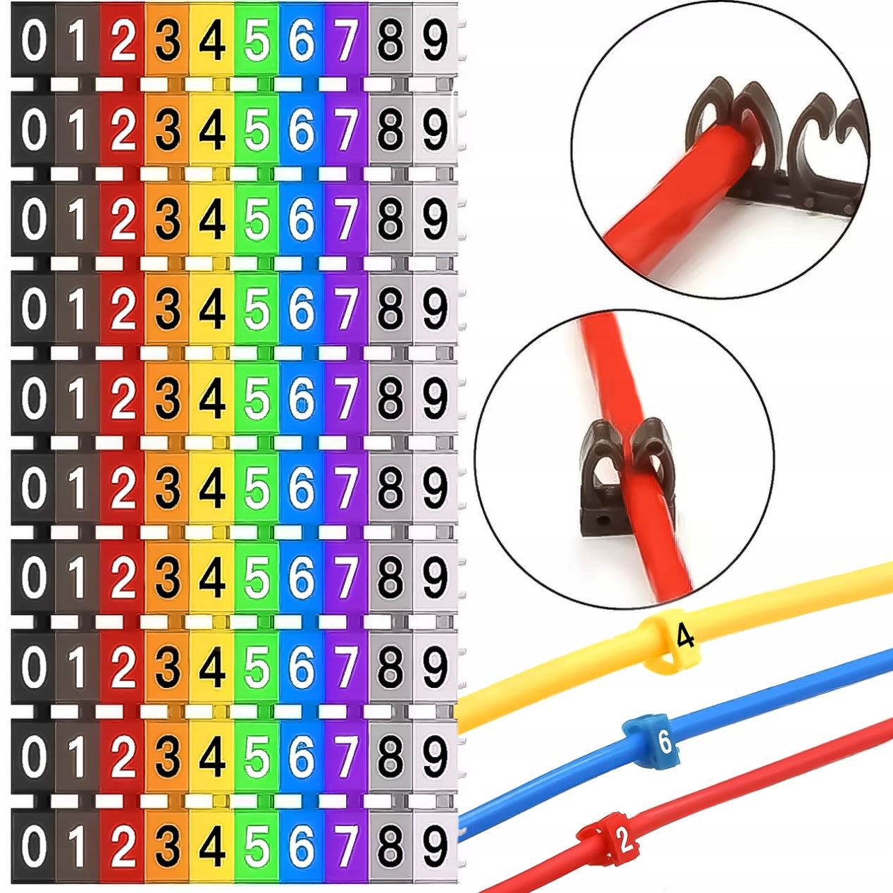 PLASTIC COLORED CABLE MARKERS 0-9 - 2.5mm² (100 pcs)
