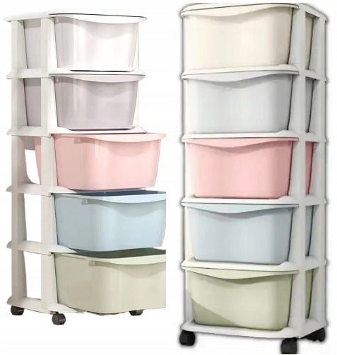 PLASTIC CONTAINER BOOKCASE TOY BASKET DRAWER CABINET 5 SHELVES CHILDREN