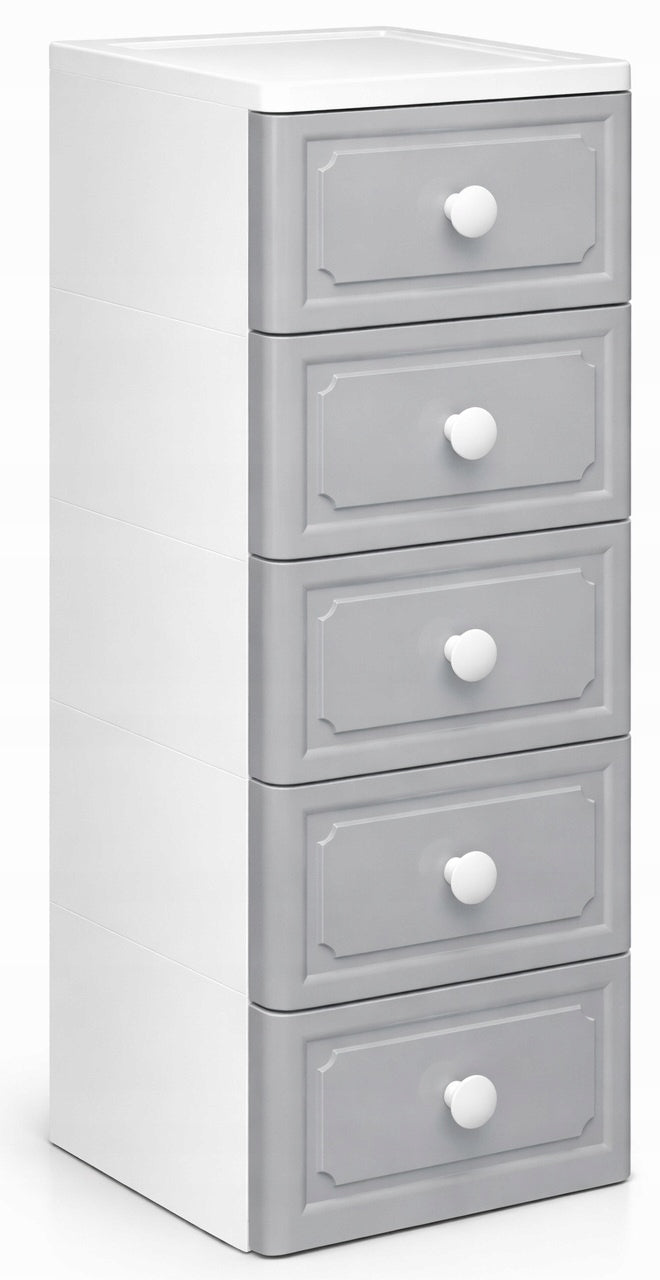PLASTIC CONTAINER BOOKCASE TOY BASKET DRAWER CABINET 5 SHELVES GREY