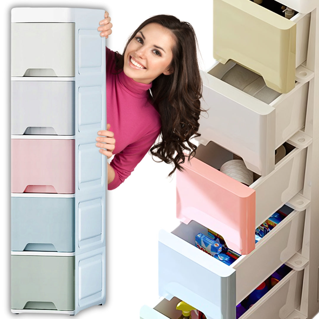 PLASTIC CONTAINER BOOKCASE TOY BASKET DRAWERS 5 SHELVES ORGANIZER CABINET