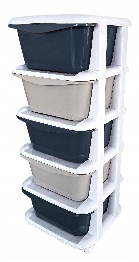 PLASTIC CONTAINER RACK TOY BASKET DRAWER CABINET 5 SHELVES WHEELS