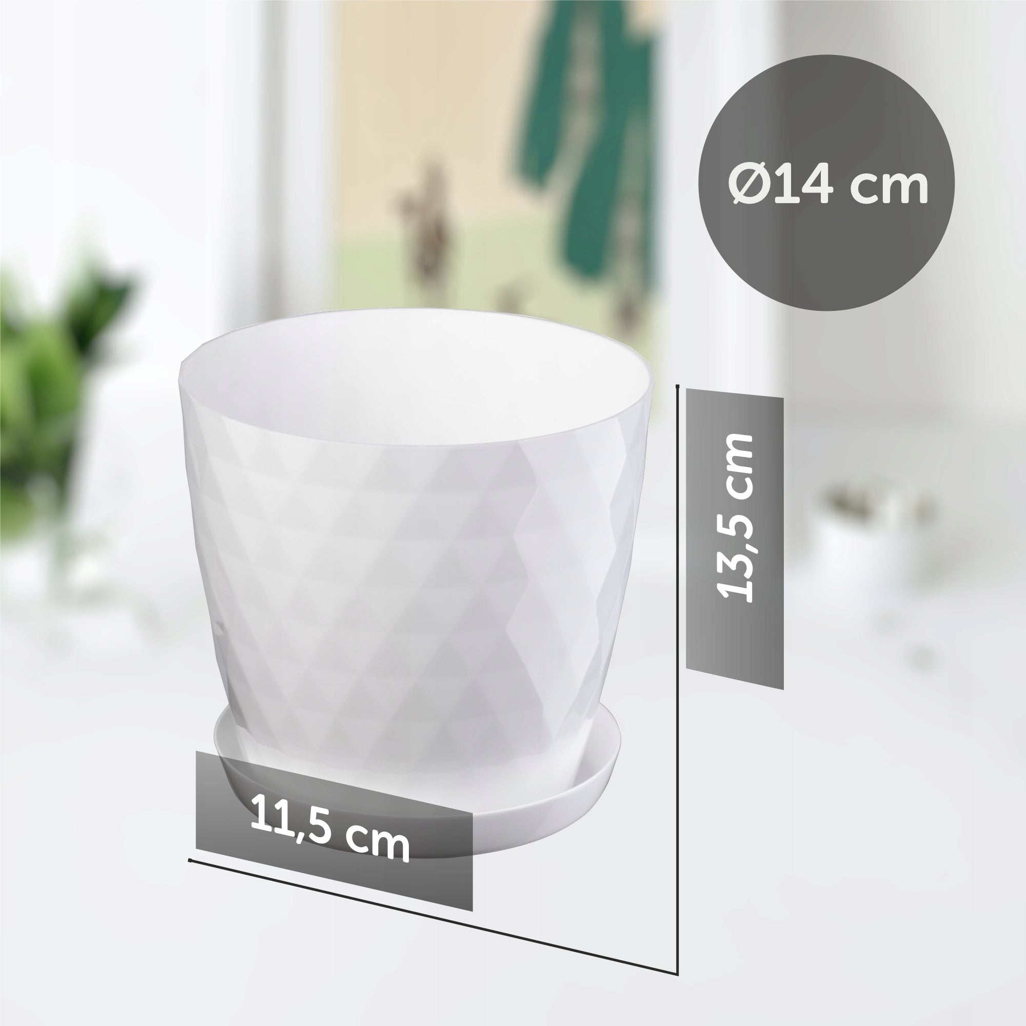 PLASTIC FLOWER POT WITH STAND PLANTER FLOWER COVER 14cm WHITE KADAX Brand Kadax