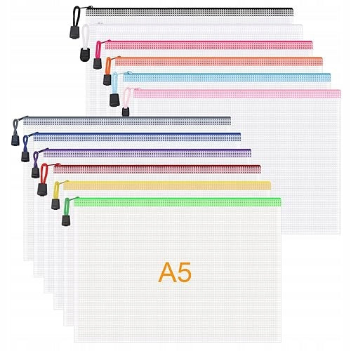 PLASTIC FOLDERS A5 ZIPPER COLORFUL DOCUMENTS SCHOOL 12 PCS