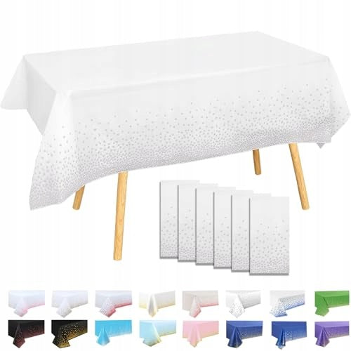PLASTIC RECTANGULAR TABLECLOTH 137X274 CM WHITE SILVER DOTS 6 PCS Brand no brand