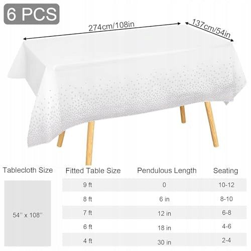 PLASTIC RECTANGULAR TABLECLOTH 137X274 CM WHITE SILVER DOTS 6 PCS Manufacturer code Bez marki