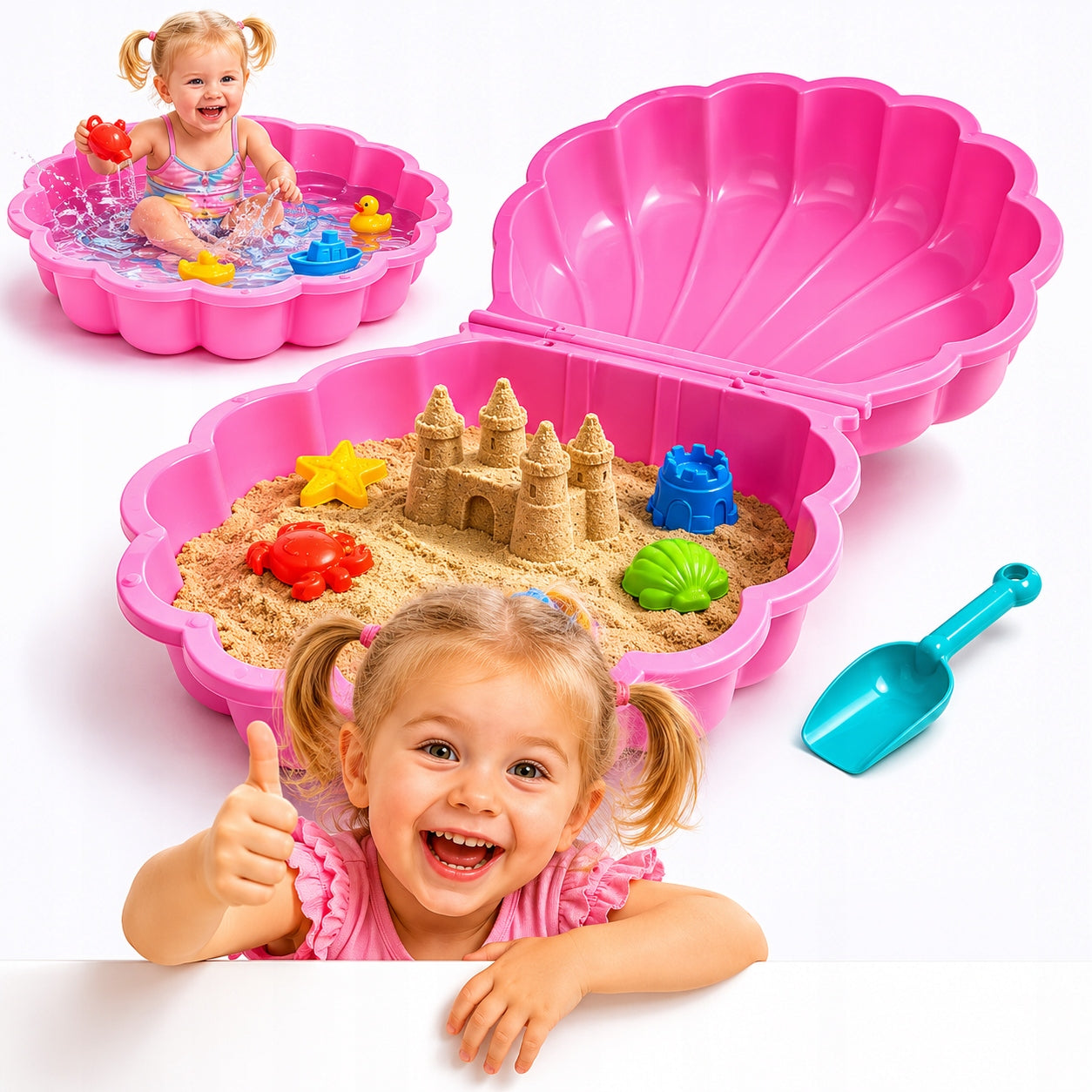 PLASTIC SANDBOX 125 KG LOCKABLE PORTABLE + 2-PIECE SPATULA