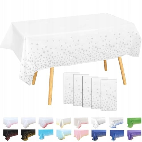 PLASTIC TABLECLOTH 137X274 CM WHITE SILVER STAR 6 PCS BIRTHDAY PARTY Brand no brand