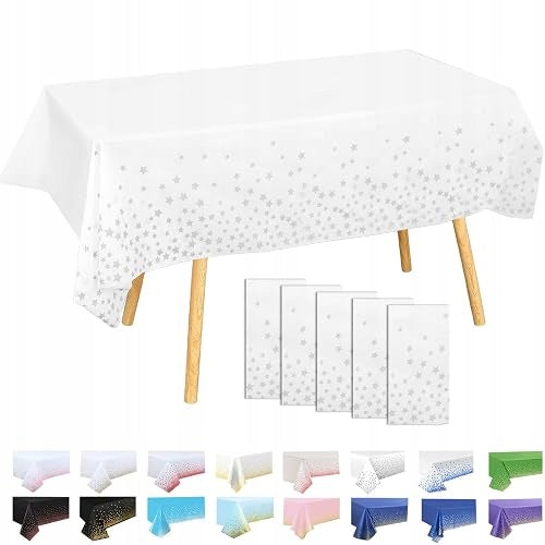 PLASTIC TABLECLOTH 137X274 CM WHITE SILVER STAR 6 PCS BIRTHDAY PARTY