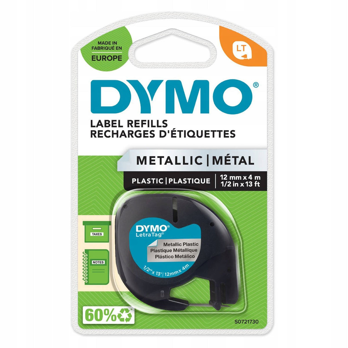 PLASTIC TAPE LETRATAG 12MM 4M SILVER DYMO