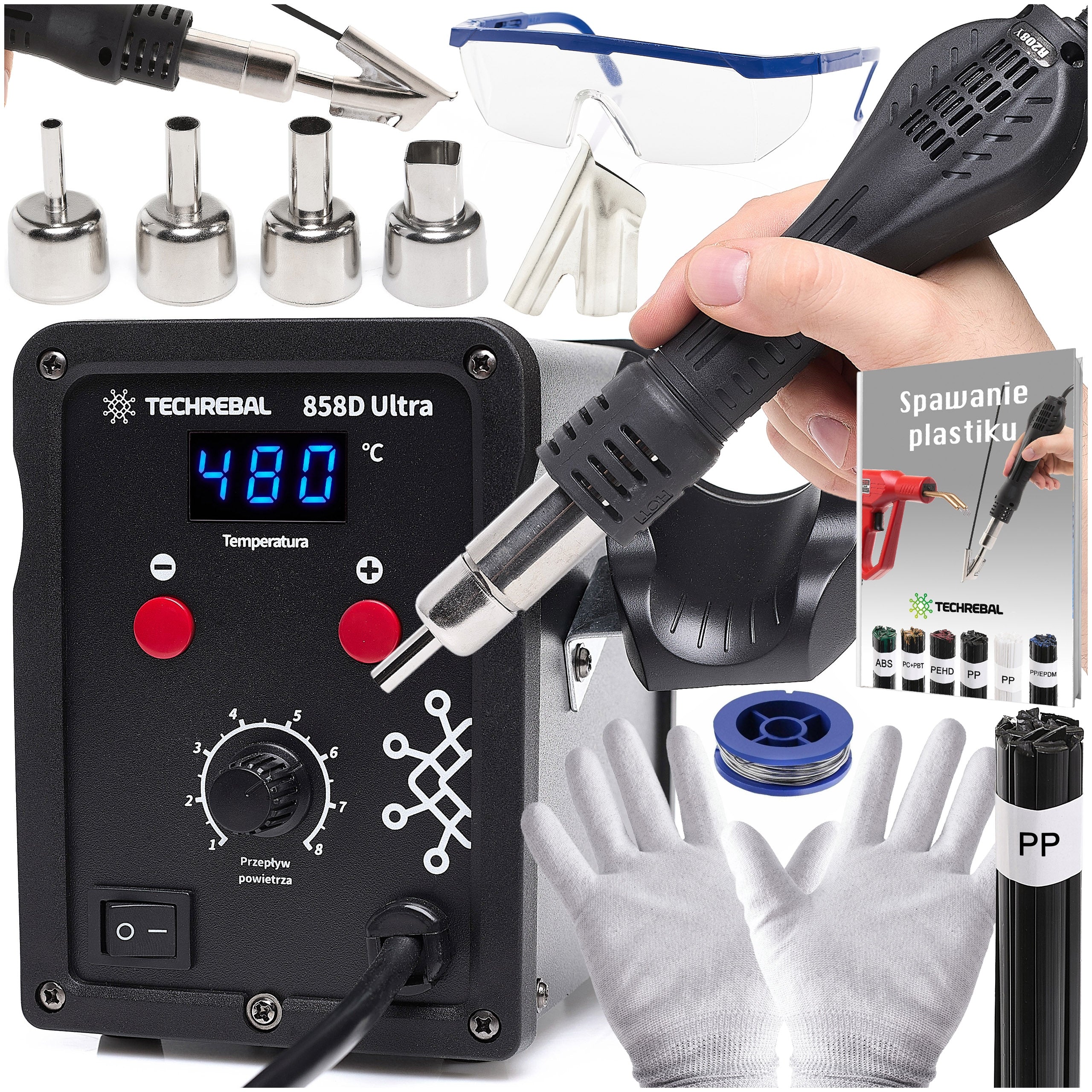 PLASTIC WELDER Techrebal 858D ULTRA 750W binder PP NOZZLE BUT freebie
