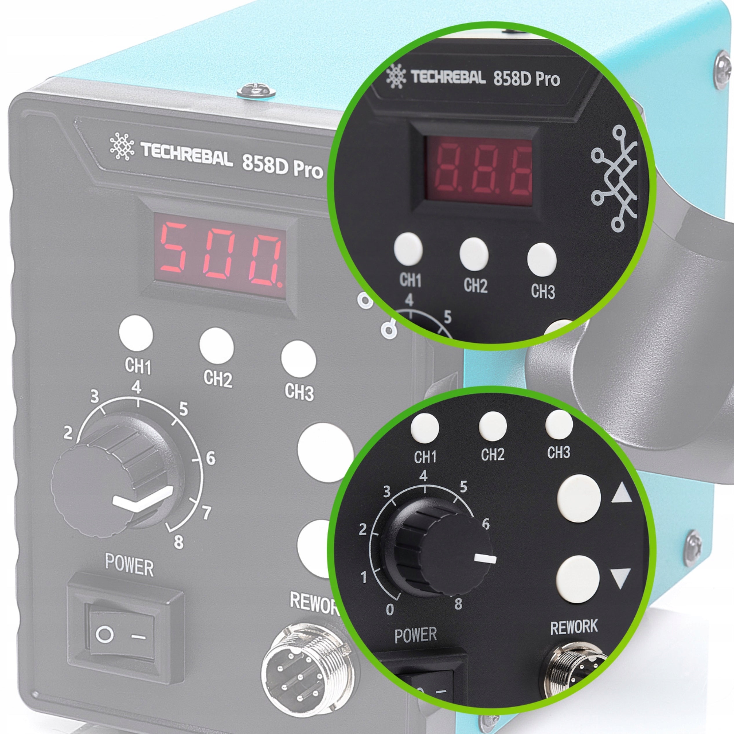 PLASTIC WELDER soldering iron hot air Techrebal 858D Pro nozzle BUT 3 memory Manufacturer code ZESTAW-3D37-247A0