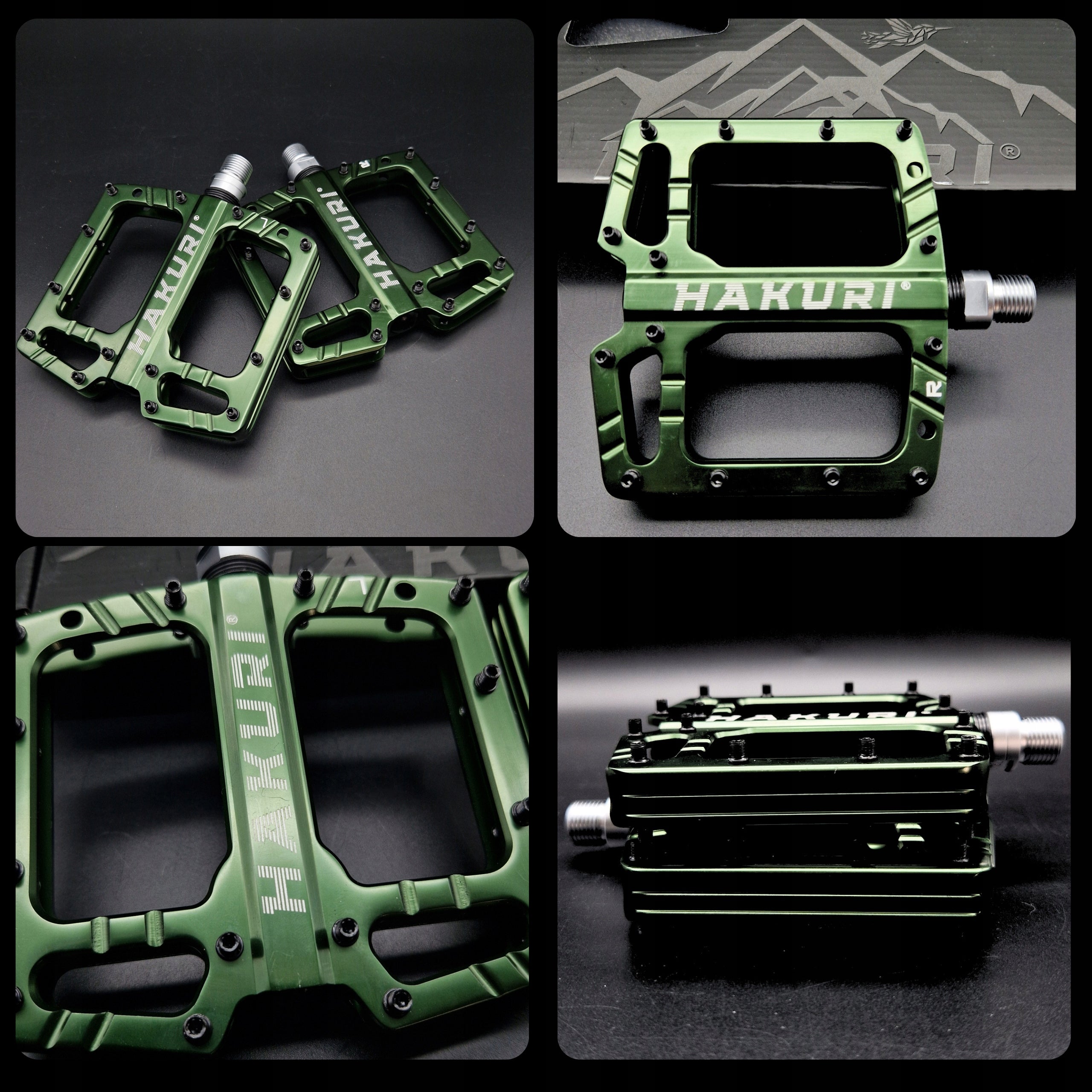 PLATFORM BIKE PEDALS ENDURO MTB ALUMINUM 3 x GREEN ARMY bearings Packaging status original