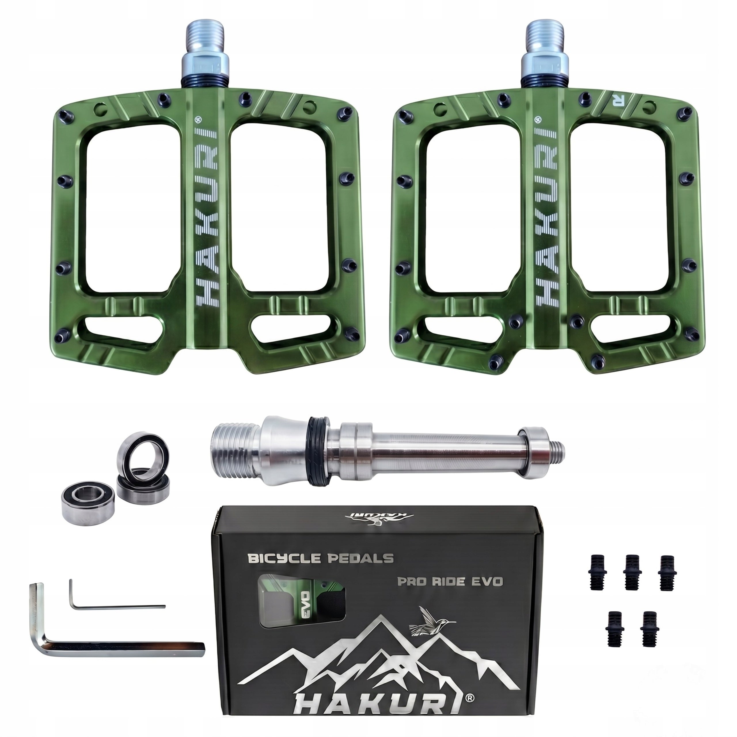 PLATFORM BIKE PEDALS ENDURO MTB ALUMINUM 3 x GREEN ARMY bearings