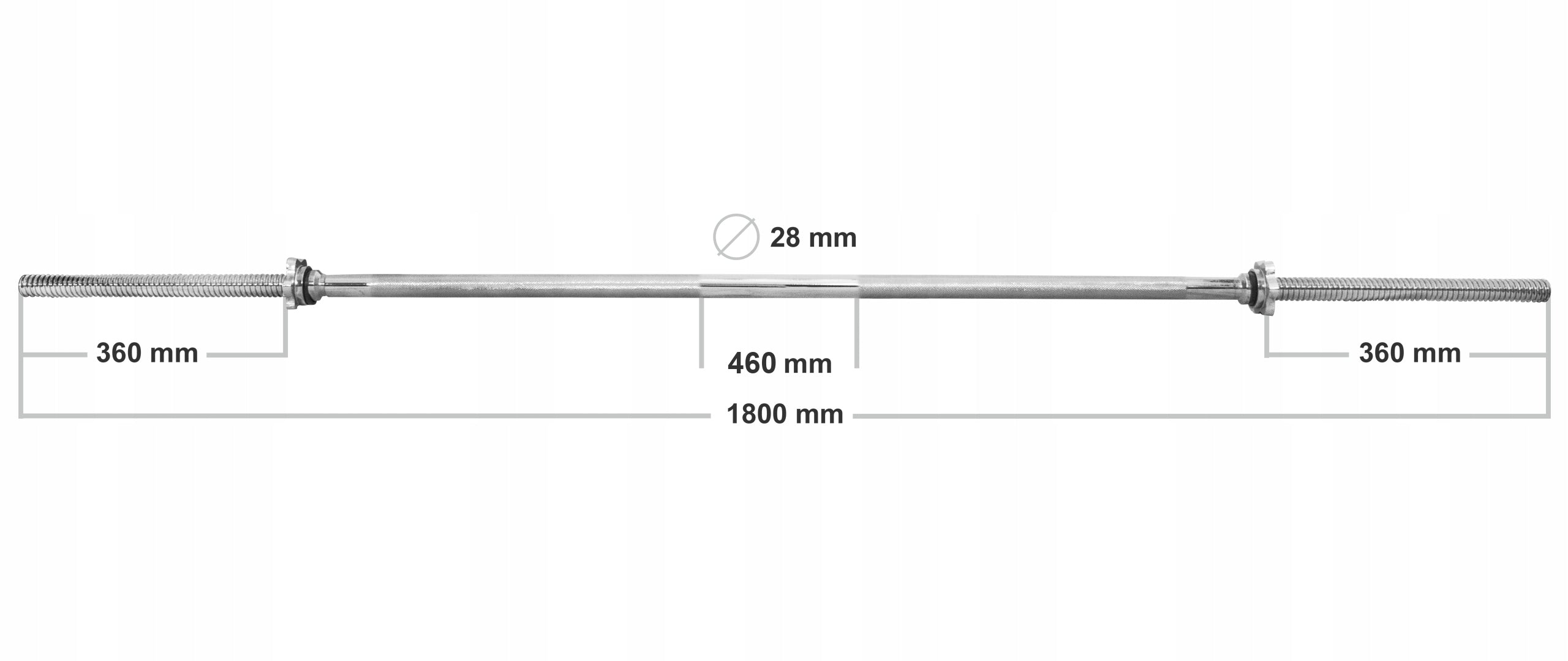 PLATINUM FITNESS STRAIGHT NECK THREADED 180 CM 28 MM BARBELL CLAMPS Total length 180 cm