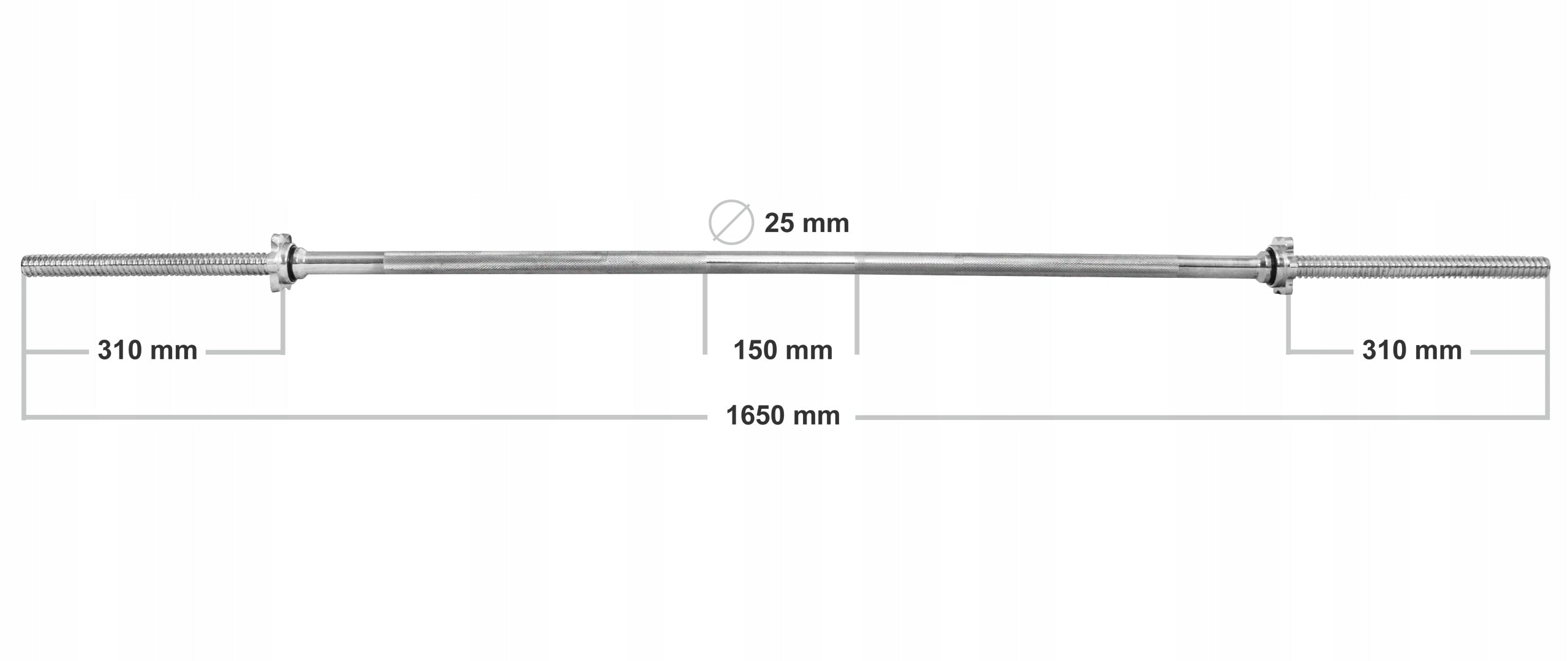 PLATINUM FITNESS STRAIGHT THREADED NECK 165cm 25mm BARBELL CLAMPS Kind straight