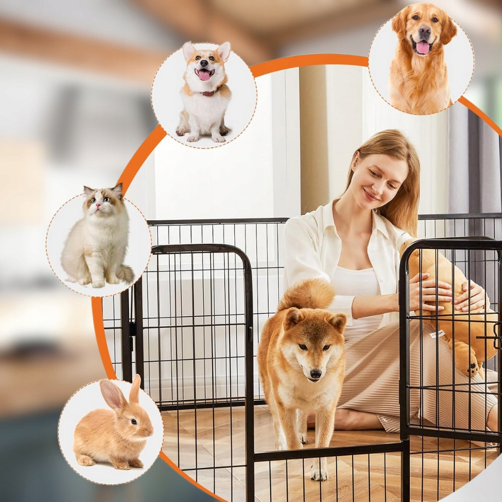 PLAYPEN DOG CAGE METAL RABBIT CATWALK MODULAR FARMHOUSE 6 PANELS 114cm Kind playpen