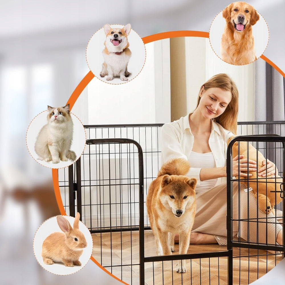 PLAYPEN DOG CAGE METAL RABBIT CATWALK MODULAR FARMHOUSE 8 PANELS 80cm Length 108 cm
