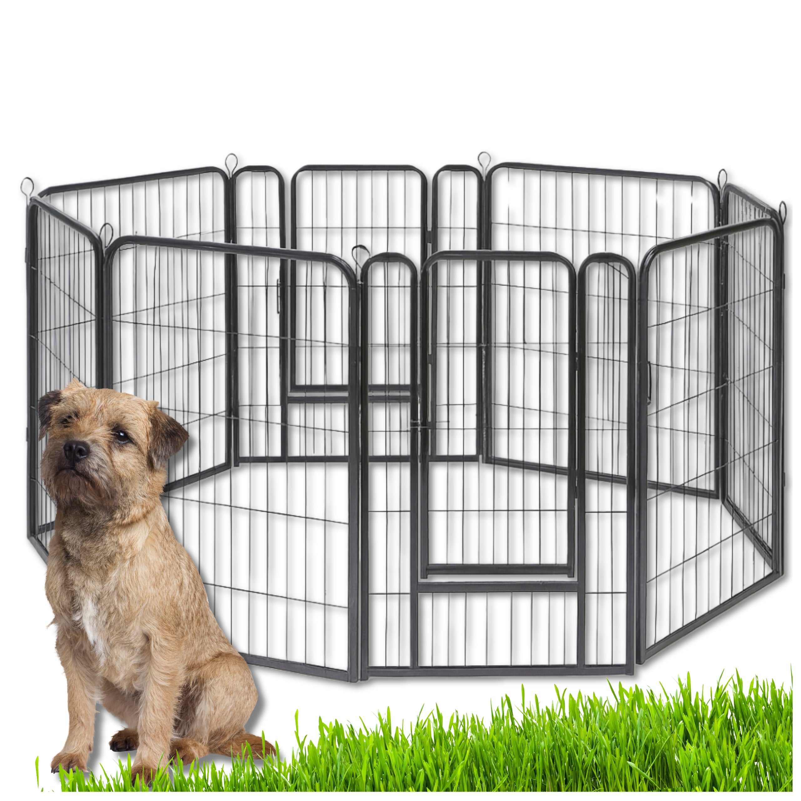 PLAYPEN DOG CAGE METAL RABBIT CATWALK MODULAR FARMHOUSE 8 PANELS 80cm