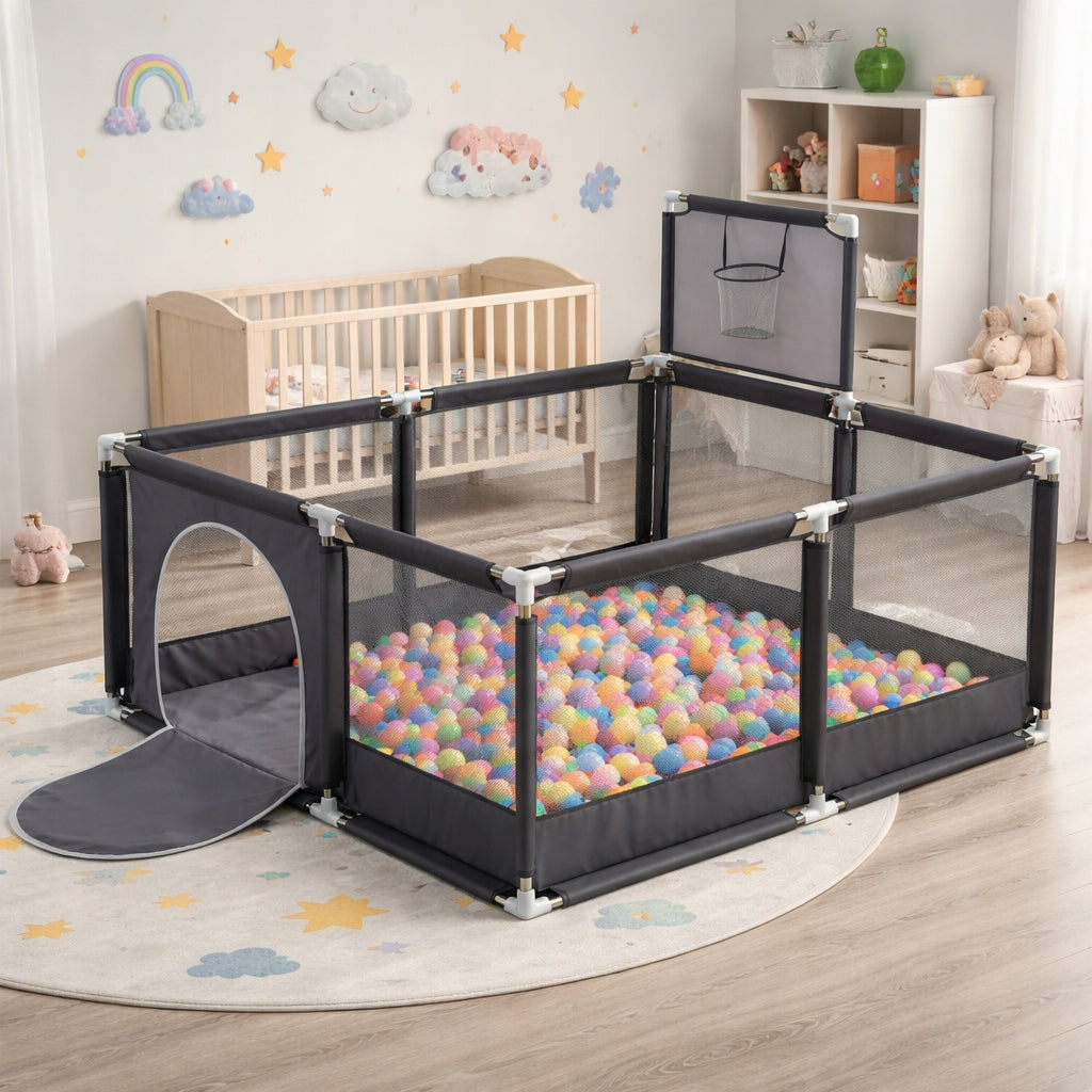 PLAYPEN FOR CHILDREN 130x130 WITH BASKET Square Toys DRY POOL + BALLS Packaging status original