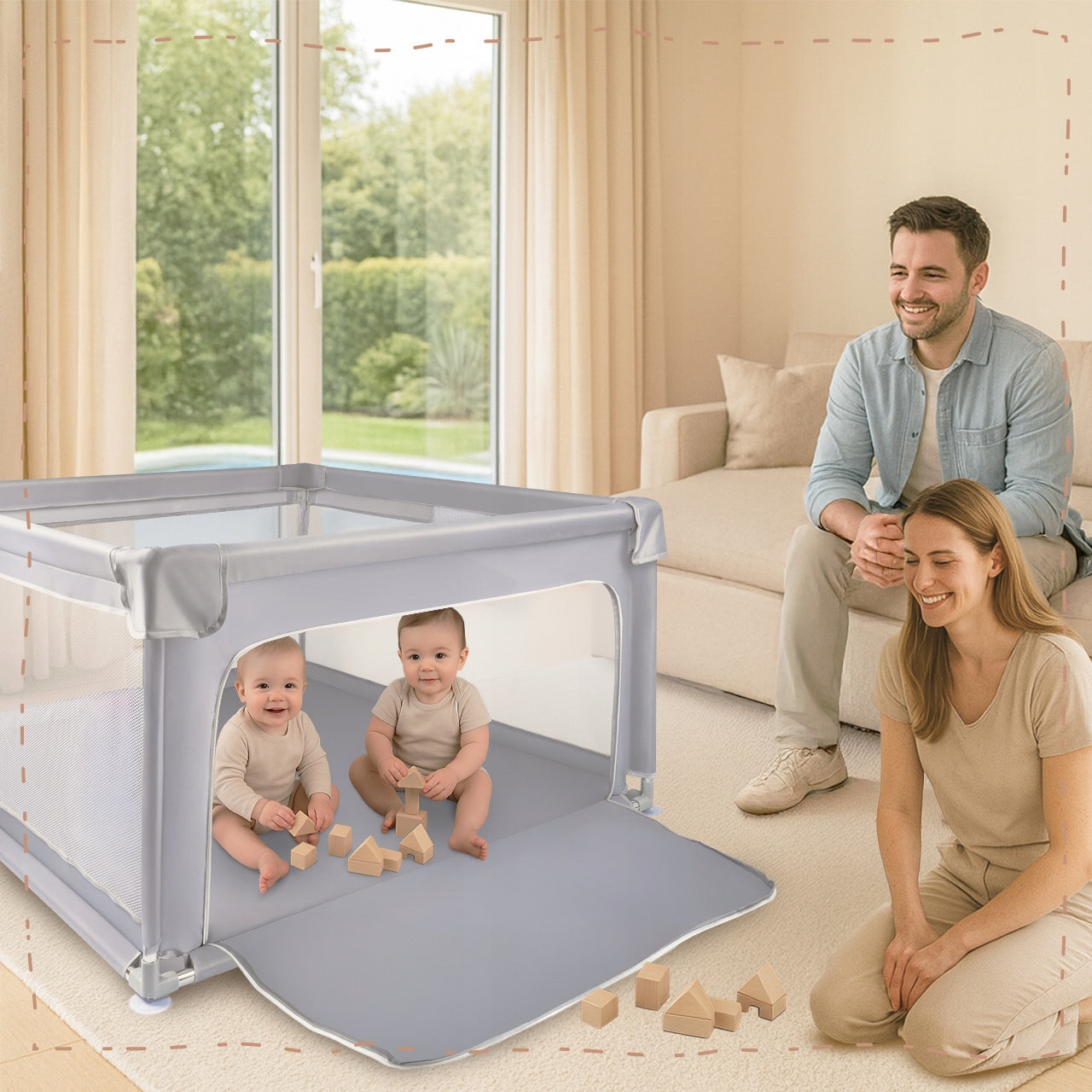 PLAYPEN FOR CHILDREN FOLDING 120X120cm DRY POOL SQUARE TOYS CHILDREN'S GREY Brand MalPlay
