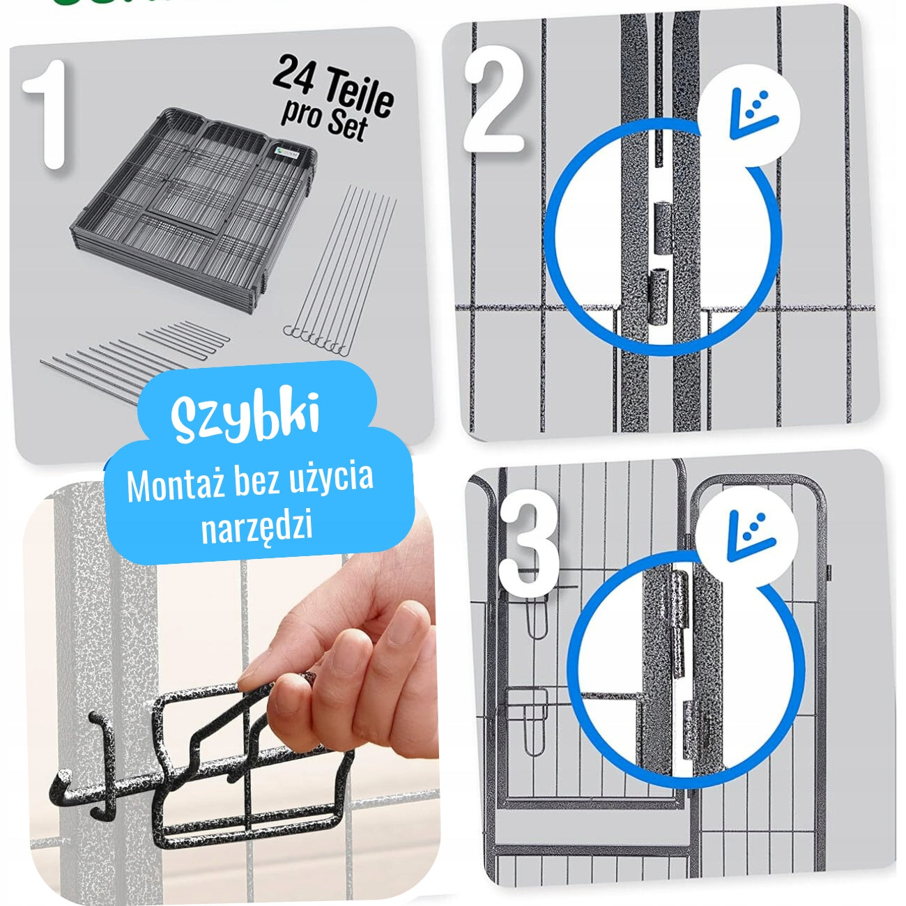 PLAYPEN Farm XXL Modular Dog Breeding Cage Catwalk Grey for Puppies Trade name Kojec dla psa Wybieg Zagroda Przenośna Klatka Metalowa