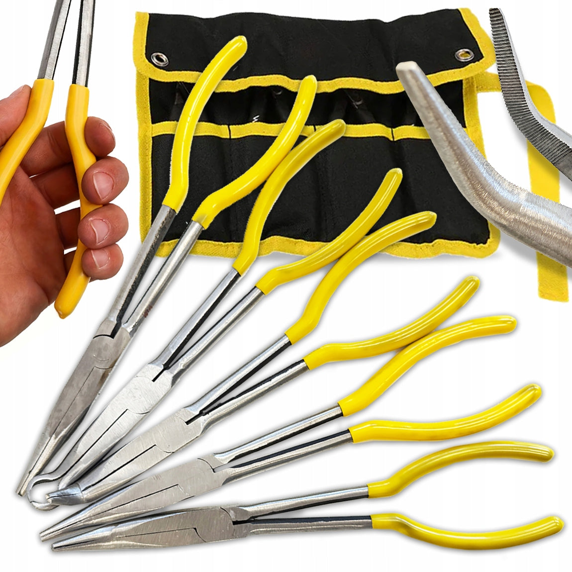 PLIERS LONG PLIERS LARGE BENT STRAIGHT ELONGATED CASE 5 PCS 280 MM